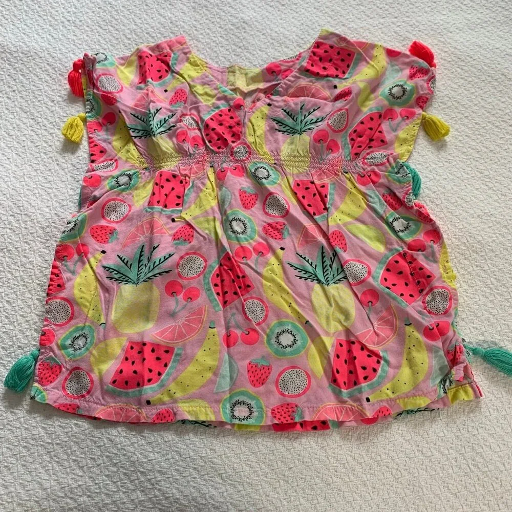 5/$25 Cat & Jack Girls‎ Pink Fruit Print Tassel Swim Cover-Up Dress Size 2T